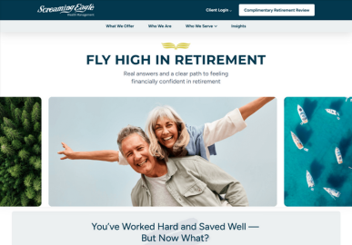 Screenshot of the new Screaming Eagle home page, image of an older couple smiling